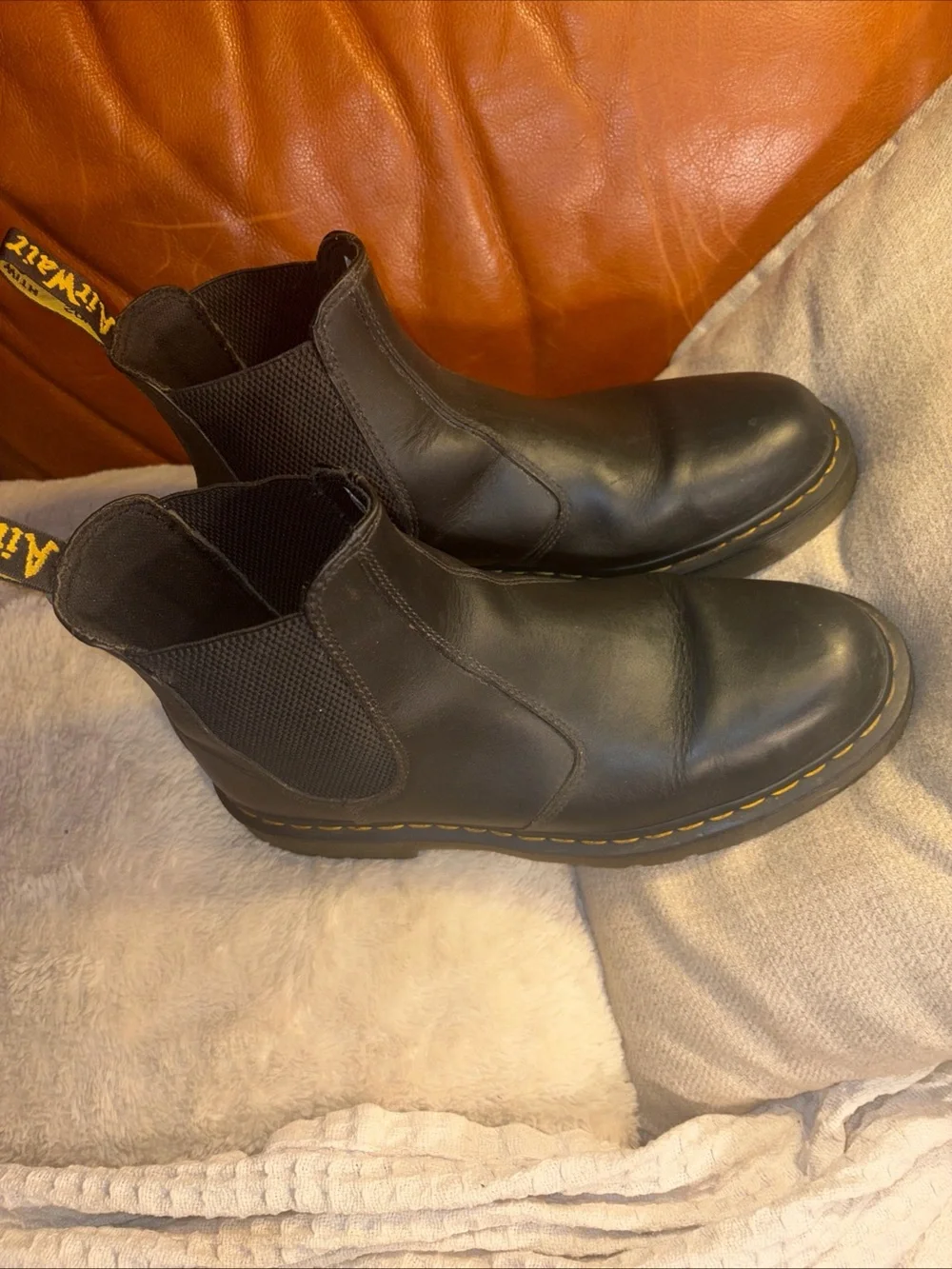 Dr. Martens Black Leather Chukka Boots with Yellow Stitching